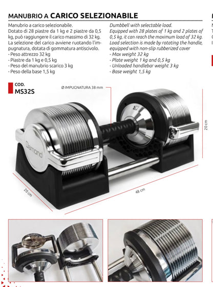 Manubri a carico selezionabile fino a 32 kg